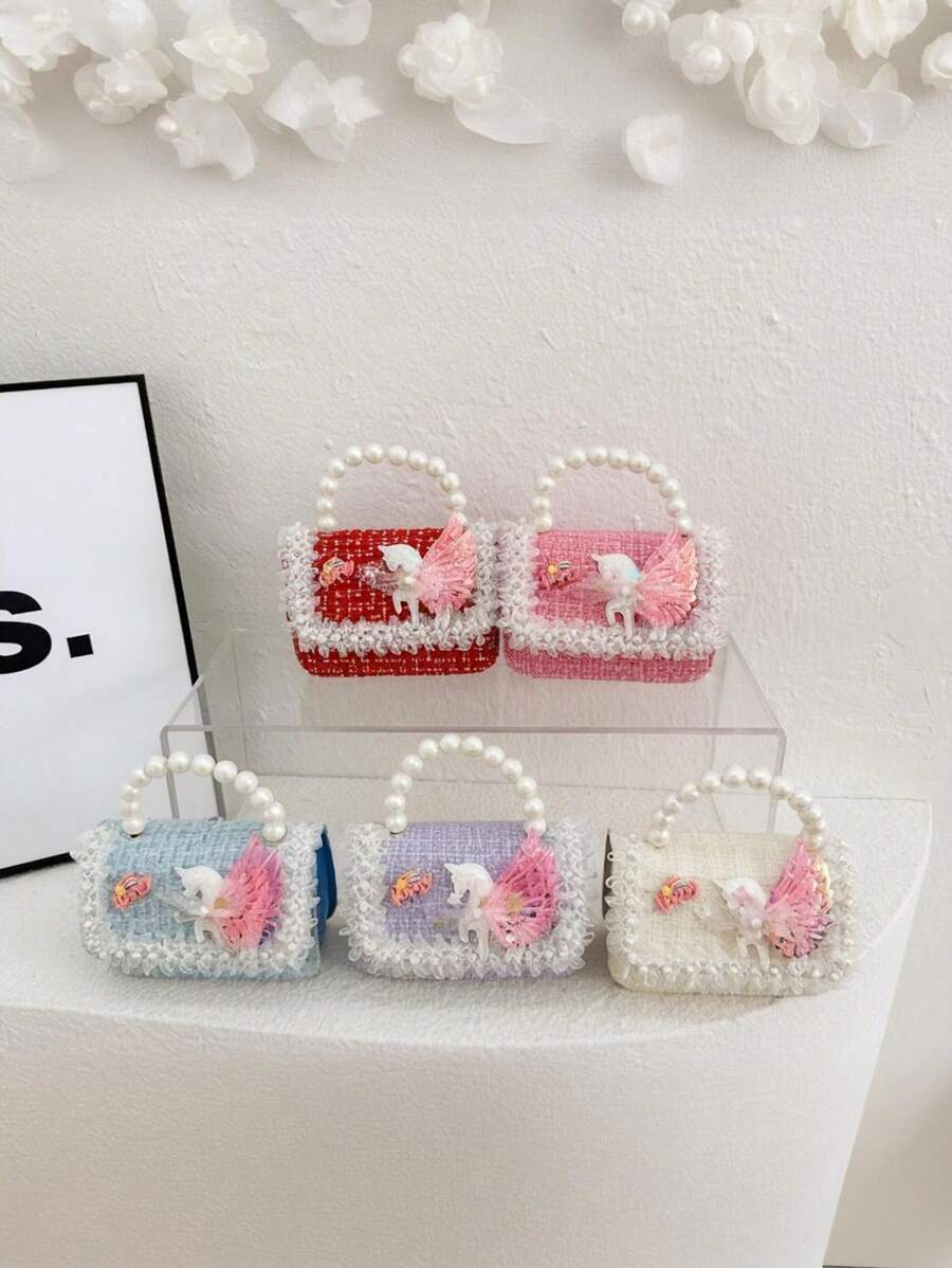1 件公主风格链条包婴儿珍珠配饰手提包儿童可爱独角兽女孩单肩包，可爱零钱包，肩带休闲舒适，顺滑长款，百搭不挑剔，送给女孩的完美礼物，适合日常玩耍和旅行 - 珍珠手提包 - 查看 1