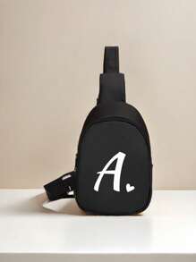 1 Shoulder Bag Mini Letter Heart Printed Chest Bag, Cute, Fashionable, Lightweight, Soft Wool Material Zipper Closure Chest Bag, Suitable For Boy And Girl Traveling, Vacationing, Outdoor, Backpacks, Giving Birthday Gifts To Family And Friends - AD03-036 Black Bag With White Small Love Letters - View 24