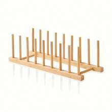 1pc Bamboo Kitchen Organizer - Multipurpose Dish Drying Rack With Drip Tray, Anti-Mold, Suitable For Utensils, Pot Covers, Etc. - Space-Saving Countertop Storage Solution - Wood Color - View 4