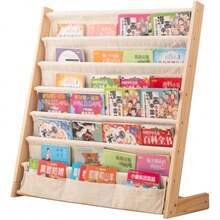 Wooden Bookshelf For Wood Bookrack Canvas Book Storage Shelf Display Bookshelf 6 Tier Book Rack For Bedroom Living Room Playroom Storage Organizer Natural 29.52" L X 11.81" W X 31.10" H