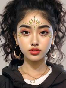 1 miếng dán mặt pha lê nhiều màu, trang điểm màu vàng cho tiệc hóa trang, lễ kỷ niệm ngày lễ, trang trí mặt chị em, chống thấm nước và lâu trôi, Y2K - Vàng - Xem 5