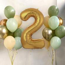 20pcs/Set 32 Inch Gold & Olive Green Theme Party Decorative Foil Balloons, Includes 1-6 Numeric Foil Balloon Set, For Birthday Outdoor Decorations