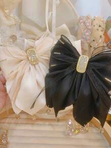 1 件女士华丽发饰，采用蝴蝶设计、弹簧夹、缎面流苏和方晶锆石细节，杏色或黑色可选，适合日常使用街头蝴蝶结情人节情人、发夹、发夹