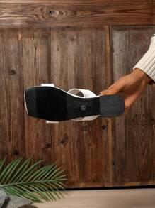 Sandalias de tacón alto blancas para mujer, sandalias casuales y elegantes de moda para damas - Blanco - Ver 3