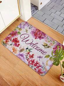 1 tấm thảm chùi chân họa tiết hoa chào mừng, quà tặng Giáng sinh tối giản hiện đại hình chữ nhật dày trang trí lối vào, thảm thấm hút chống trượt cho sảnh vào/bếp/trong nhà - Nhiều màu - Xem 3