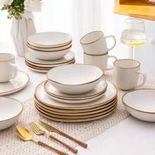 Ceramic Dinnerware Sets,Handmade Reactive Glaze Plates And Bowls Sets,Highly Chip And Crack Resistant | Dishwasher & Microwave Safe Dishes Set,Service For 6 (18pc)-3024