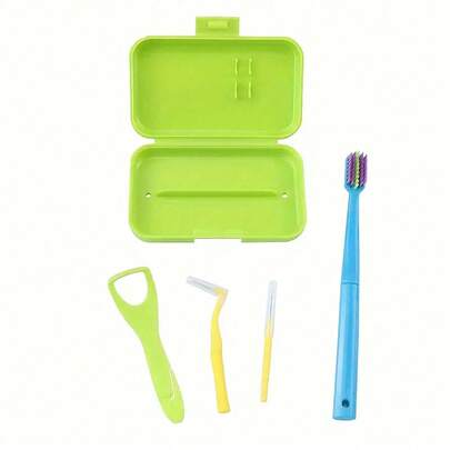 Conjunto Portátil de Escova de Dentes com Escova Interdental e Raspador de Língua - Um Kit de Higiene Oral para Viagem, Decoração de Casa de Banho, Decoração de Outono, Volta às Aulas