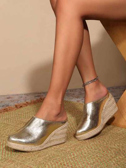 Fashionable Casual Hemp Rope Wedge Slide Sandals With Deep Vamp And Foot Opening, Lightweight And Comfortable