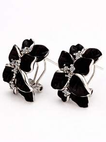 3pcs/Set Fashion Elegant Black Rose Flower Jewelry Set (Earrings & Necklace), Wedding Party Bride Accessories - Silver - View 4