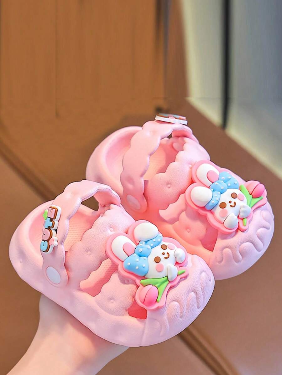 1 Pair Kids Hollow Sandals, Girls Summer Indoor Non-Slip Cartoon Toddler & Little Kid Closed Toe Beach Slippers