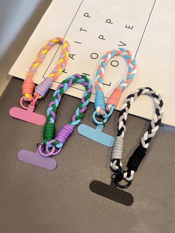 1pc Short Braided Phone Lanyard, Women Wrist Phone Charm Strap Clip-On Phone Case Secure, Anti-Drop Woven Phone Cord