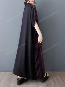 Bluse, Abito casual stile boho per vacanze, Abito elegante da donna per vacanze, Vestito estivo 2025 a righe, scollo a V, maniche corte, largo, con grandi tasche, adatto a taglie forti per donne