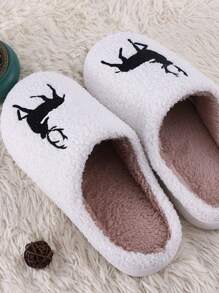 Outono/Inverno Novos Chinelos Grossos Forrados Térmicos Nó Morango & Veado, Pantufas Planas Antiderrapantes Quentes para Casa, Casais e Roupas de Maternidade - Preto - Ver 3