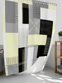 1pc/4pcs Geometric Art Color-Blocking Bathroom Decoration Waterproof Shower Curtain, With 12 Hooks, Bath Mat, U-Shaped Floor Mat, And Toilet Lid Cover, Bathroom Set For Full Scenario