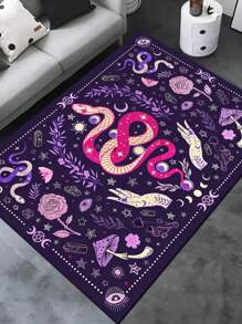 1pc Mysterious Animal Moon & Floral Carpet, Polyester Fiber Rug, Durable & Wear-Resistant, Rectangular Carpet, Multiple Sizes Available, Doormat, Kitchen Mat, Leisure Mat, Easy To Clean, Suitable For Kitchen, Entryway, Laundry Room, Etc. Warm Tip: Slight Color Difference Between Picture And Product May Occur Due To Lighting, Display, And Batch Factors.