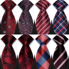 GOADAFOO Luxury 8CM Men Necktie Dark Red Color Solid Stripes Plaid Floral Ties For Man Groom Jacquard Woven Neck Tie For Business Wedding Party