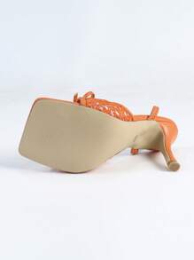 Women's Orange Peep Toe High Heel Sandals, Square Toe Slim Heel Fashionable Versatile Sexy Dress Shoes - Orange - View 8