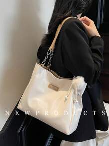 low tea 1 件纯色 PU 材质单肩包，女士休闲大容量顶部提手手提包带拉链，适合旅行、购物、约会、女士礼物，适合少女、大学生和办公室女士，适合办公室、学校、工作、商务、通勤、户外、旅行、野餐（随配件出售） - 彩色 - 查看 5