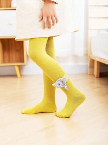 1 Stück Mädchen Frühling/Herbst 3D Elefant Dekor Strumpfhose/Leggings, vielseitig einsetzbar zu Kleidern, Röcken & Hosen - Senfgelb - Übersicht 3