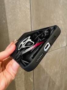 1pc Black Evil Skeleton Shock-Proof Phone Case Compatible With IPhone 16/16Pro/16Plus/16ProMax, 15/15Pro/15ProMax, 14/14Pro, 13, 11, XR & A55 5G, A23, S24+, S22Ultra, S24, A14, A50A Etc. Soft Protective Cover