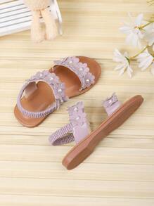Giày sandal đế bằng hở mũi dễ thương và ngọt ngào màu trắng cho bé gái, giày công chúa đi biển thời trang và giản dị cho mùa xuân/hè - Màu tím - Xem 4