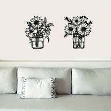 1 Piece Black Sunflower Metal Wall Decor, Wrought Iron Vase Wall Art, Metal Wall Sculpture Decoration, Bedroom Decoration, Wall Art, Living Room Decoration, Room Decoration, Wall Decoration