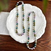 1 Piece 10mm High Luster Round Morandi Peacock Green Artificial Crystal Pearl Necklace, Autumn/Winter Bohemian Vintage Style Women Fashion Choker Necklace, Versatile For Daily Wear, Valentine's/Mother's Day Gift