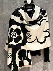 1pc Elegant Versatile Oblong Scarf/Shawl With Leaf Pattern, High-Quality Feel, Warm And Comfortable, Suitable For Work, Street, Casual, Party, All Seasons, Made Of Polyester