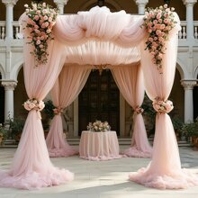 1 pieza, 8 metros de tela de organza transparente de color rosa pálido para decorar el arco de boda, tela de gasa transparente verde salvia para colgar en el techo, cortina traslúcida para decoración de bodas, compromisos, fiestas de cumpleaños, adecuada para Navidad, San Valentín, ceremonias de graduación y fiestas en general. Decoración de barandilla de escalera con red traslúcida. - Rosa Pálido - Ver 10