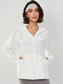 夏季女士防晒轻便夹克透气速干冰丝户外防晒连帽夹克适合徒步旅行、钓鱼和户外运动 - 白色 - 查看 6