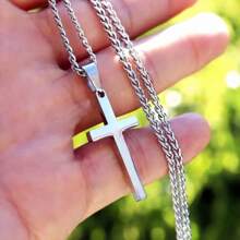 1 pieza Collar con colgante de cruz de acero inoxidable de moda para hombre - Ideal para uso diario, ¡regalo perfecto para el novio! Regalo para el Día del Padre