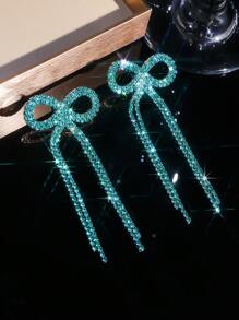 迷人薰衣草蝴蝶结 CZ 水晶流苏耳环耳钉婚礼派对毕业珠宝 1 对 - 彩色 - 查看 11