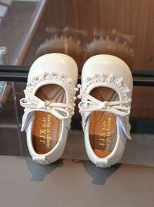 Girls Pearl Princess Shoes, Solid Color Little Leather Shoes, Fashion Flats For Performances, Spring/Summer 2025