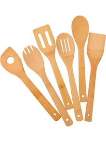 Bamboo Kitchen Utensils, 6 Pcs Nonstick Spatula Tools With Handles, Heat Resistant Spatula Set, Non-Stick Cooking Utensil, Premium Wooden Spoon Sets