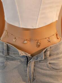 1pc Stylish & Adorable Starfish, Seahorse, Mermaid Tail, Shell, Turtle Pendant Gold Color Women's Waist Chain, Suitable For Daily Wear, Beach Vacation, Music Festival, Date Night