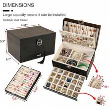 Earring Jewelry Box For Women Girl Stud Organizer, 5 Layers Girl Jewelry Organizer Box With Lock Earring Holder Organizer Necklace Ring Jewelry Organizer Box For Girls (Black)