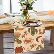 1pc Spring/Summer Decorative Table Runner With Minimalist Sun, Cactus, Butterfly, Rainbow Patterns, Suitable For Indoor/Outdoor Parties, Spring/Summer Home Decor - Multicolor - View 3