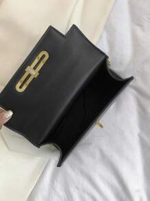 Women Elegant Square Handbag With Exquisite Accessories, Can Be Crossbody Or Handheld, Stylish Black Bag With High-End Feeling - Black - View 8