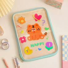 Borsa piatta trasparente e carina a forma di orso, borsa a mano piccola in PVC con tigre carina adatta per iPad/tablet da 11, 10,5 o 10,2 pollici, organizer per cancelleria scolastica