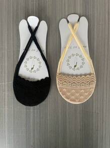 4 Pairs Women Lace Trim Invisible Ankle Socks, Breathable & Comfortable, Suitable For Indoor & Outdoor, Eye-Catching - Multicolor - View 5