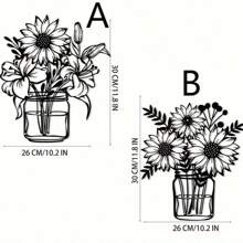 1 Piece Black Sunflower Metal Wall Decor, Wrought Iron Vase Wall Art, Metal Wall Sculpture Decoration, Bedroom Decoration, Wall Art, Living Room Decoration, Room Decoration, Wall Decoration