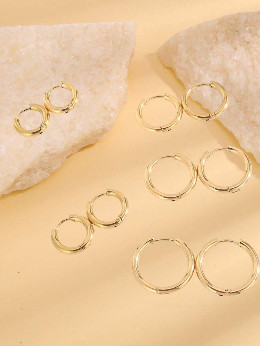 10 pezzi Orecchini rotondi semplici ed eleganti in acciaio inossidabile, adatti per una data come regalo per la tua ragazza