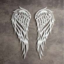 优雅天使之翼金属墙饰 2 件套 - 适合家庭和室内空间的经典铁质剪影装饰 - 白色 - 查看 5