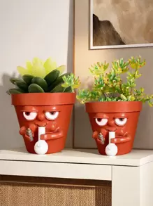 1 pièce Pot à fleurs fumant potté Pot de fleurs fumant amusant Pot de plante avec un visage fumant Pot de succulente miniature en résine amusant Convient pour la décoration de bureau, maison, cuisine et jardin