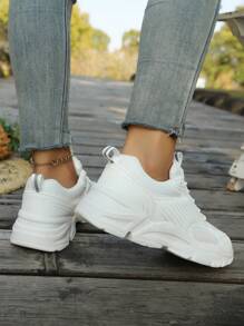 Teenage Casual Breathable Sports Shoes, & Versatile, Thick Sole With Shock Absorption, Comfortable - White - View 4