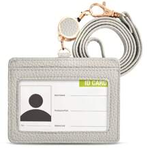 Suport cu două fețe din piele PU pentru insignă de identitate, cu 1 fereastră de identificare și 1 slot pentru card Plus 1 curea detașabilă pentru șnur (suportă 3-4 cărți) pentru femei Portofel Mini portofel Poșetă Portofel Portofel pentru carduri Portofel