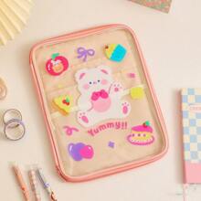 Borsa piatta trasparente e carina a forma di orso, borsa a mano piccola in PVC con tigre carina adatta per iPad/tablet da 11, 10,5 o 10,2 pollici, organizer per cancelleria scolastica