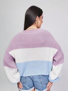 Striped Off-The-Shoulder Blouse Princess Sleeve Knit Warm Winter Fashion Blogger New2023 - 紫羅蘭色 - 查看 2