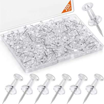 200pcs Box Promotion For Bulletin Boards, Thumb Nails For Cork Boards, Clear Plastic Heads, Steel Tips, Wall Posters Photo Map Picture Office Home Decor.Back-To-School Supplies, Fixed Accessories For Graduation Party Decorations, 20/50/100pcs, Halloween, Christmas Eve And New Year Decorations For Christmas