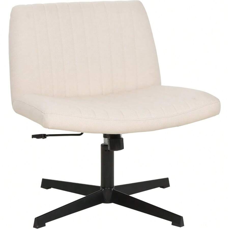 Criss Cross Chair Armless Cross Legged Office Desk Chair Adjustable Swivel Ergonomic Desk Chair No Wheels U Shaped Backrest with Wide Seat Native Sponge Computer Task Vanity Chair for Home Office - Beis - Ver 1